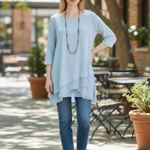 Alfani Sheer Crossover Hem Tunic Light Blue